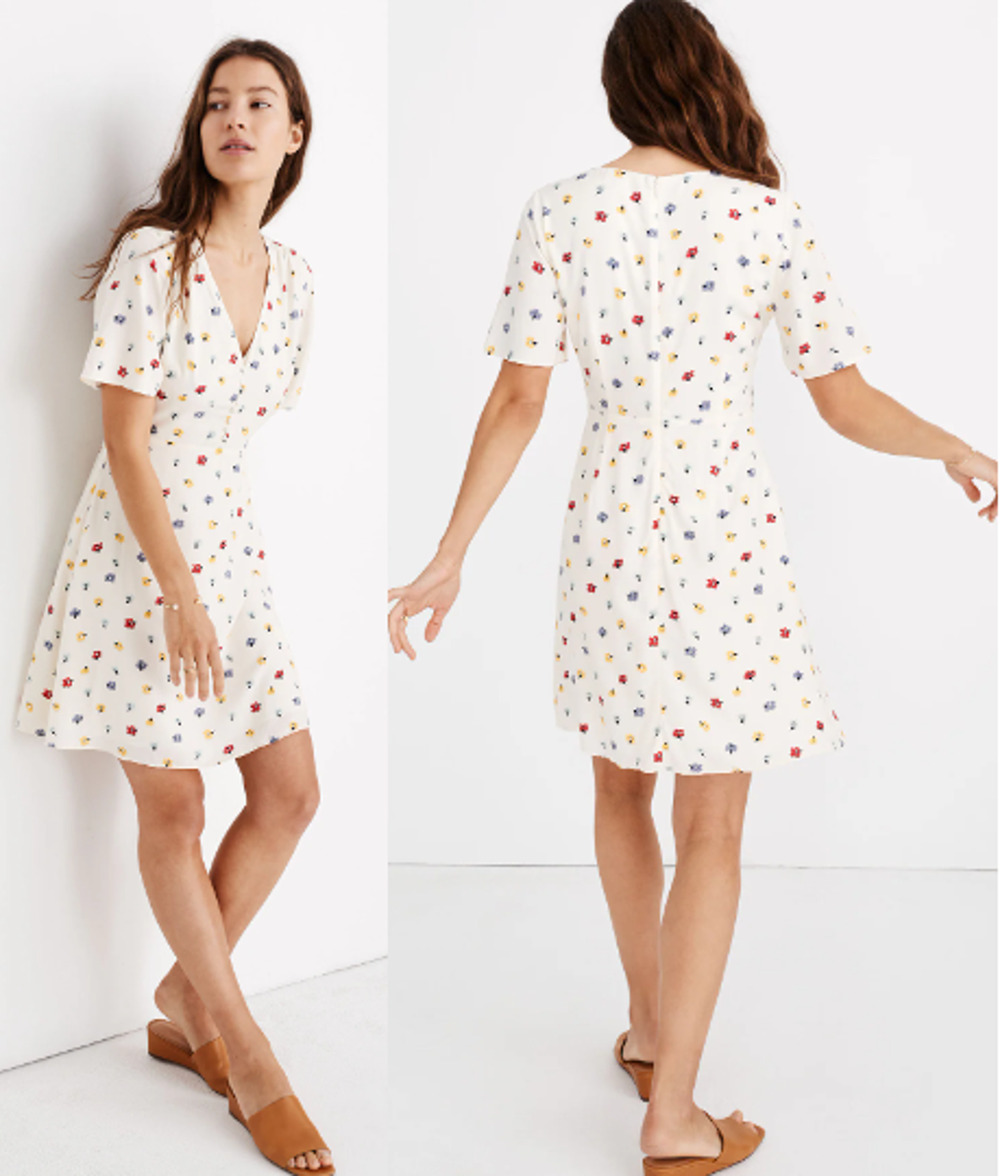 Madewell Confetti Floral Orchard Flutter-Sleeve Dress Cream Multi Womens Size  4